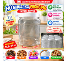 HỦ NHỰA 1KG VUÔNG F16 GIÁ RẺ thể tích 1000ml 1lố/12hủ