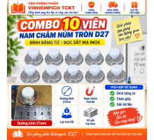 Nam Châm núm tròn Đính Bảng Từ Bọc Sắt Mạ Inox - Bộ 10 Viên 27mm